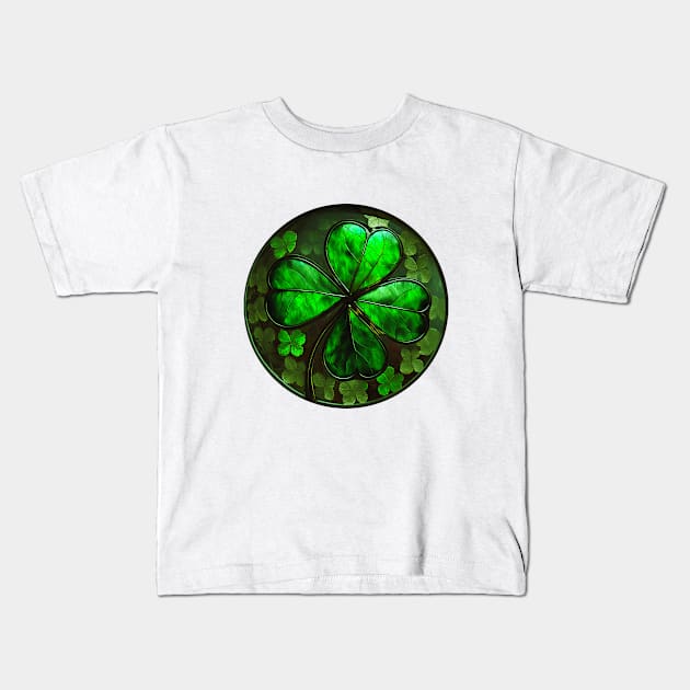 Stained Glass Four Leaf Clover Kids T-Shirt by Journey2JoyCreations